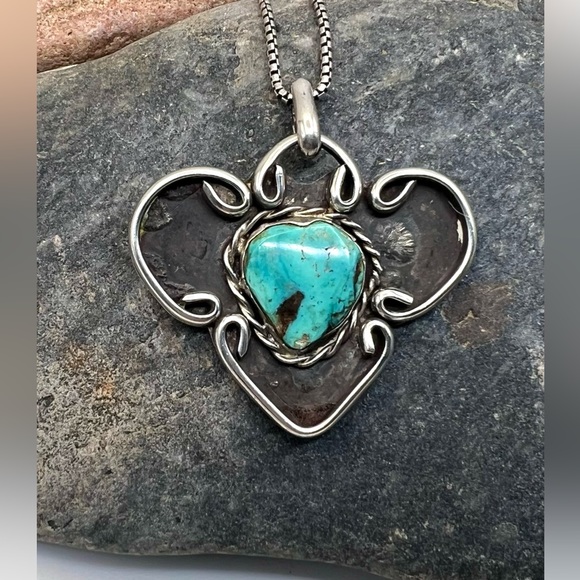Sterling Navajo Handmade MARKED ES Turquoise Flower Necklace main image 1